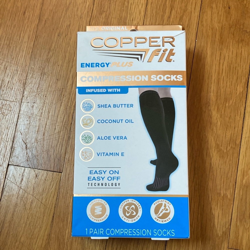 NIB Copper Fit Energy Plus Black Compression Socks